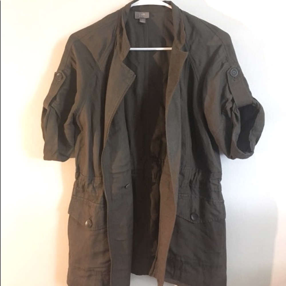 Brownish green J. Jill short-sleeve utility jacket in size extra small.